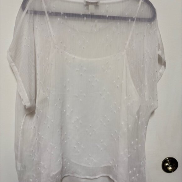 COLDWATER CREEK WHITE CAMISOLE WITH BEAUTIFUL CAP SLEEVE SHEER OVERLAY. SZ. 1X - Picture 5 of 5